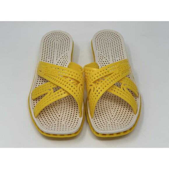 Vintage Sensi & C Pool Spa Wedge Sandals Assisi Italy Size 8 38 39 Yellow - Picture 10 of 10
